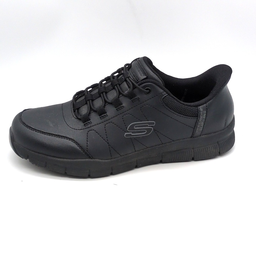 Skechers Shoes Mens Slip Ins Black 9.5 Wide Leather Sneakers Hands Free Comfort